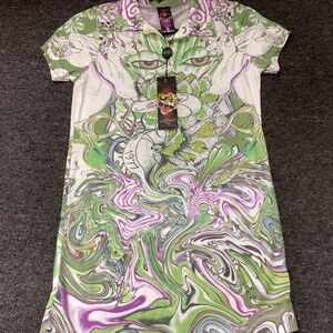 Ed Hardy Vintage Polo T-Shirt, Size M , Multi Color NEW